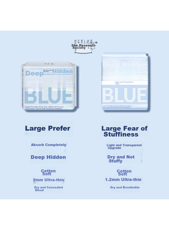 Herlab Deep Blue Sanitary Pad Set, Day/night Combination, 290mm*30 Pieces, Ultra-thin, Quick-absorbing, Breathable Menstrual Pads - Image 5