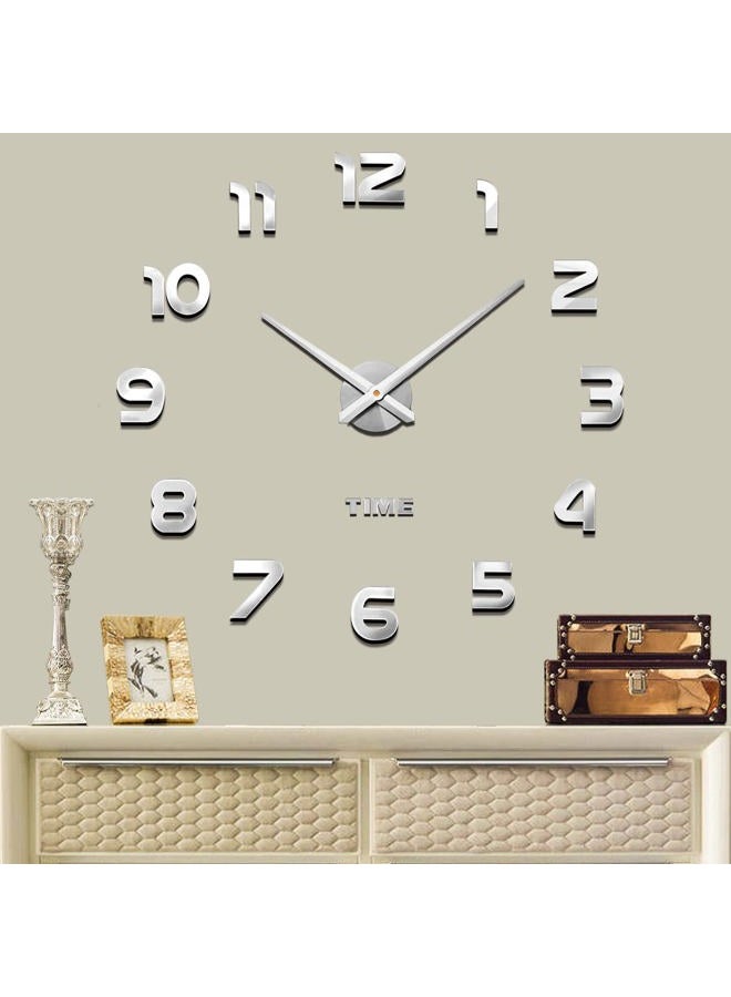 Mintime (فضي-012) - ساعة حائط 3D كبيرة بدون إطار DIY ملصقات مرآة صامتة لتزيين المنزل والمكتب والمدرسة (ضمان لمدة سنتين) - Image 1