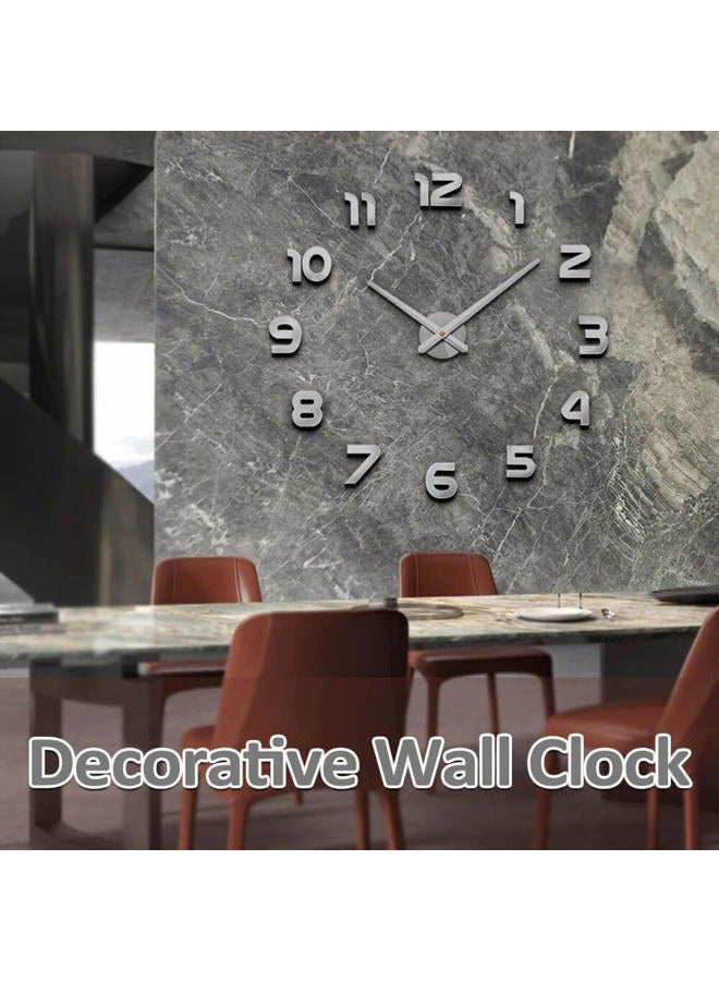 Mintime (فضي-012) - ساعة حائط 3D كبيرة بدون إطار DIY ملصقات مرآة صامتة لتزيين المنزل والمكتب والمدرسة (ضمان لمدة سنتين) - Image 2