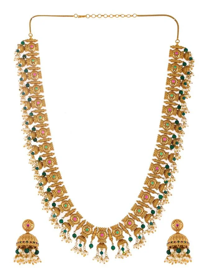 VOYLLA Gold Opulence Pearl Beaded Ethnic Jewellery Set