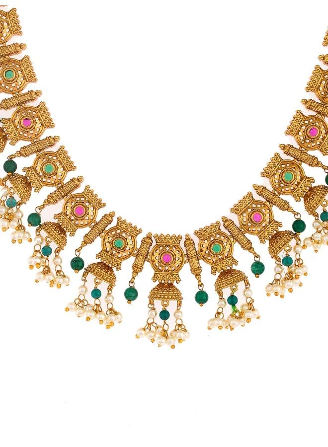 VOYLLA Gold Opulence Pearl Beaded Ethnic Jewellery Set