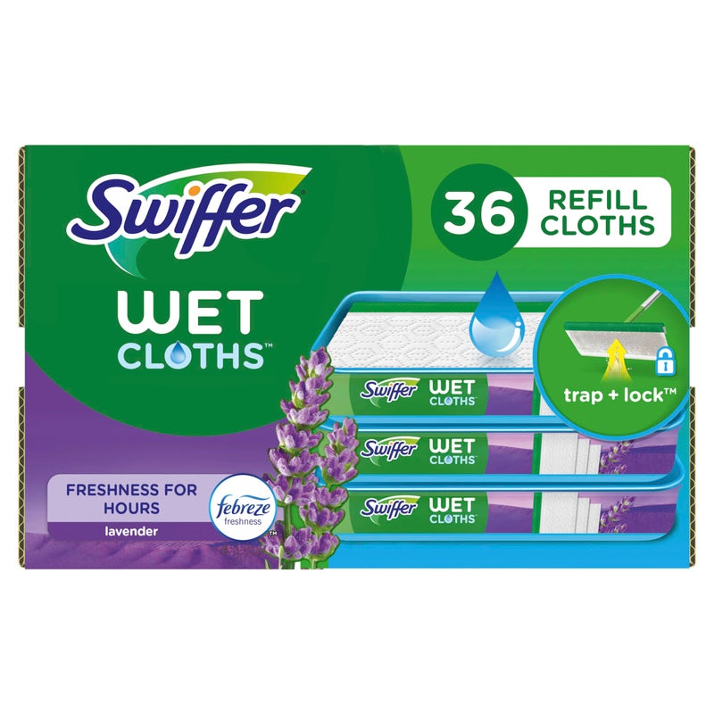 Swiffer Sweeper Wet Mopping Cloth Multi Surface Refills, Mops for Floor Cleaning, Febreze Lavender Scent, 36 Count - Image 1