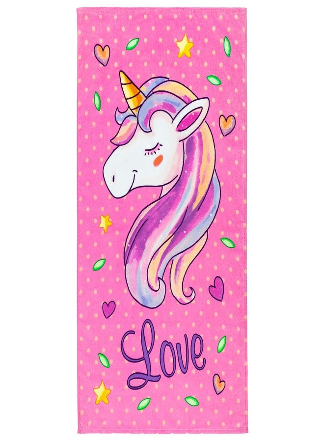 Softerry Love Unicorn and Stars Velour Beach Towel for Kids 28in x 51in 100% Cotton Pink - Image 2