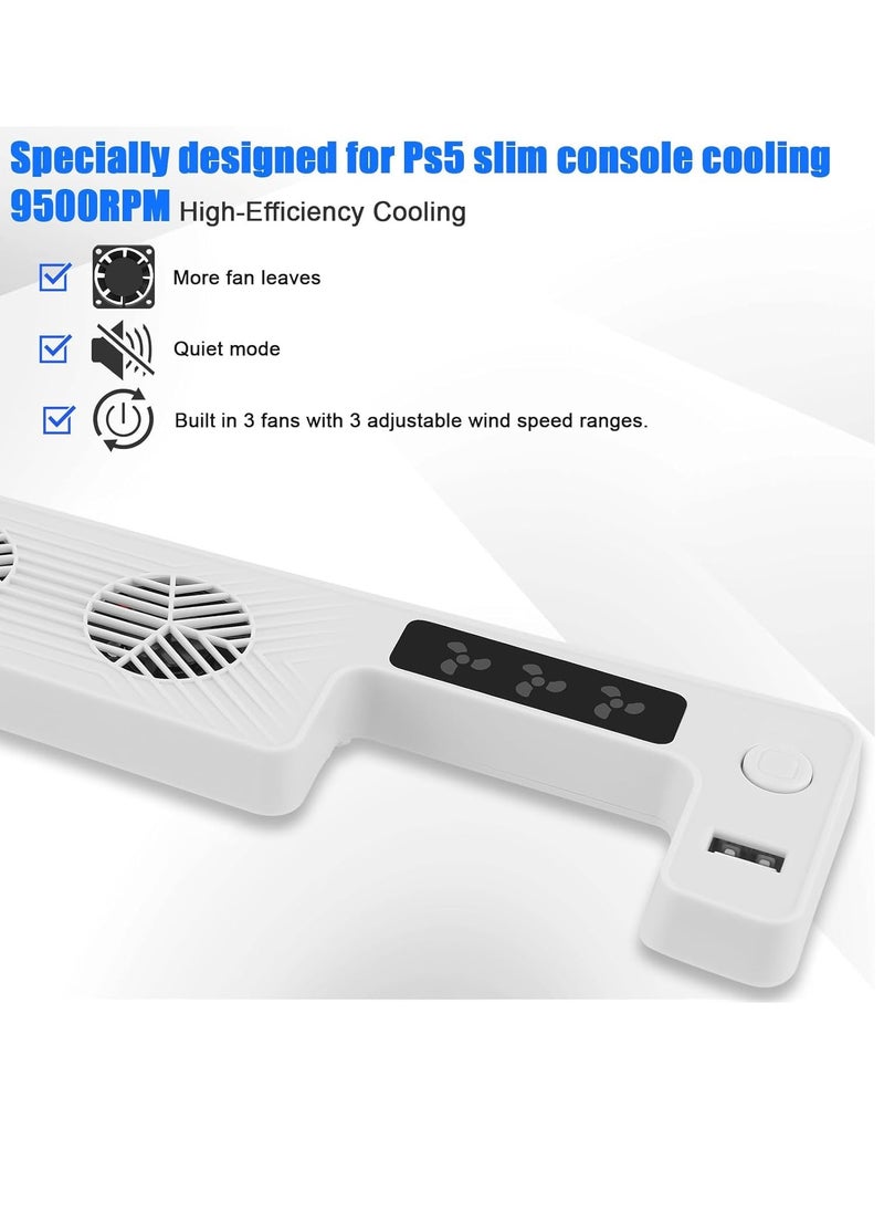 KJH - Cooling Fan for PS5 Slim Cooling Fan System with 3 Levels Adjustable Speed and USB Port Compatible with PlayStation 5 Slim Digital Edition and Disc Version - Image 1