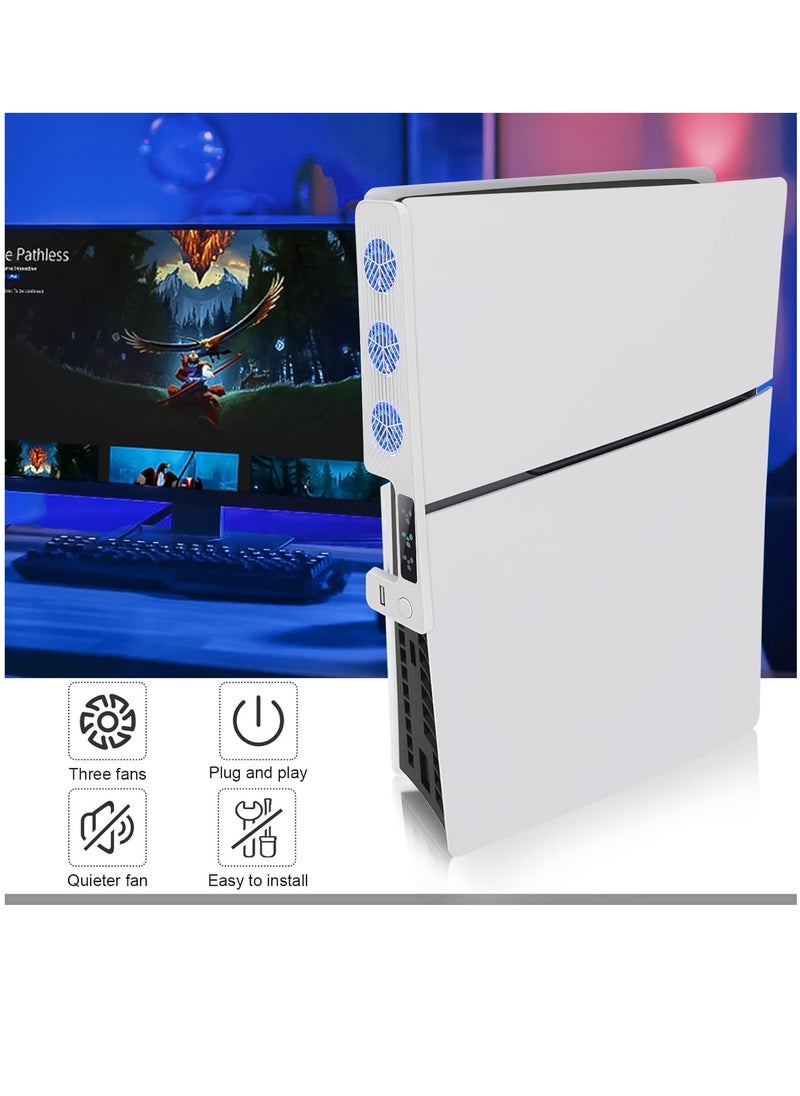 KJH - Cooling Fan for PS5 Slim Cooling Fan System with 3 Levels Adjustable Speed and USB Port Compatible with PlayStation 5 Slim Digital Edition and Disc Version - Image 1