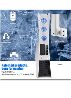 KJH Cooling Fan for PS5 Slim Cooling Fan System with 3 Levels Adjustable Speed and USB Port Compatible with PlayStation 5 Slim Digital Edition and Disc Version  - Image 4