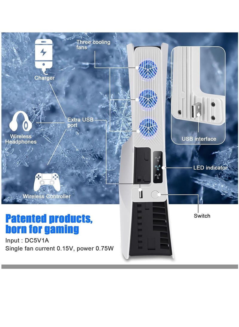 KJH - Cooling Fan for PS5 Slim Cooling Fan System with 3 Levels Adjustable Speed and USB Port Compatible with PlayStation 5 Slim Digital Edition and Disc Version - Image 1