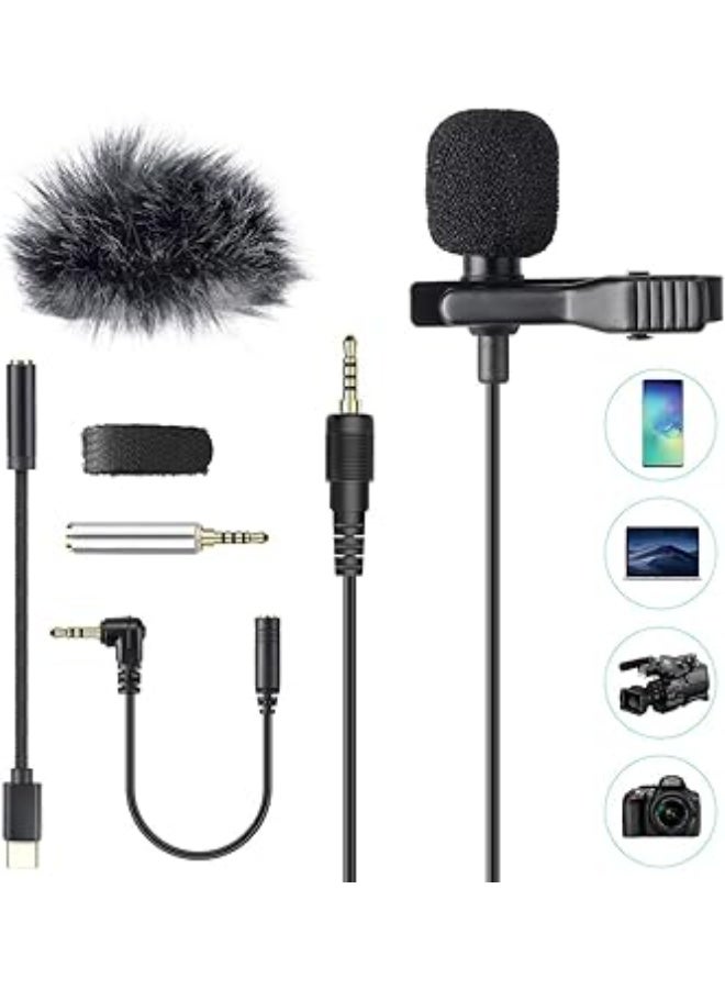 Professional omnidirectional condenser clip-on microphone with windscreen and 3 adapters for YouTube recording, interviews, video conferencing, podcasts, voice dictation, and mobile use. - Image 1