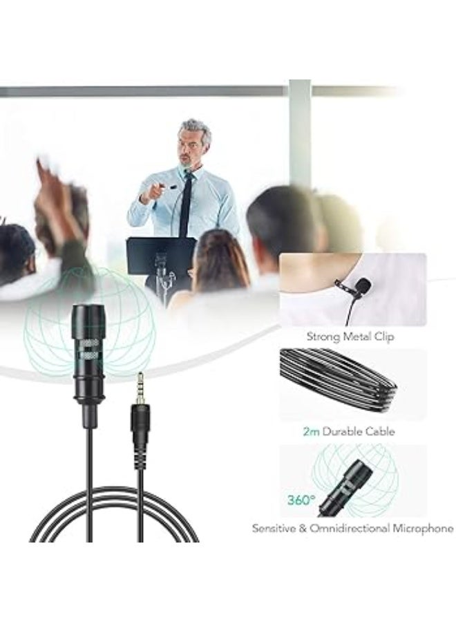 Professional omnidirectional condenser clip-on microphone with windscreen and 3 adapters for YouTube recording, interviews, video conferencing, podcasts, voice dictation, and mobile use. - Image 2