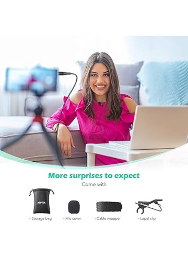 Professional omnidirectional condenser clip-on microphone with windscreen and 3 adapters for YouTube recording, interviews, video conferencing, podcasts, voice dictation, and mobile use. - Image 3