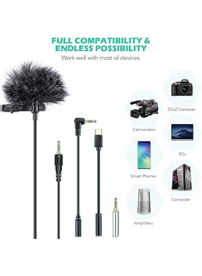 Professional omnidirectional condenser clip-on microphone with windscreen and 3 adapters for YouTube recording, interviews, video conferencing, podcasts, voice dictation, and mobile use. - Image 5