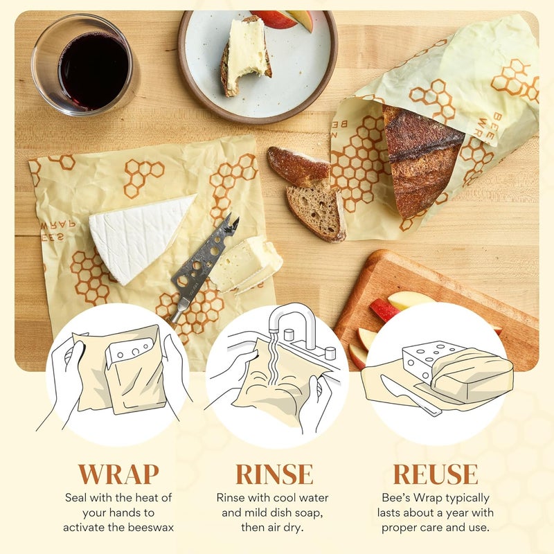 Bee's Wrap Beeswax Wraps for Food - Made in USA Reusable & Organic Food Wraps & Bowl Covers - Eco-Friendly Alternative to Aluminum Foil & Plastic Wrap, Honeycomb 5 Pack (2L, 3M) - Image 2