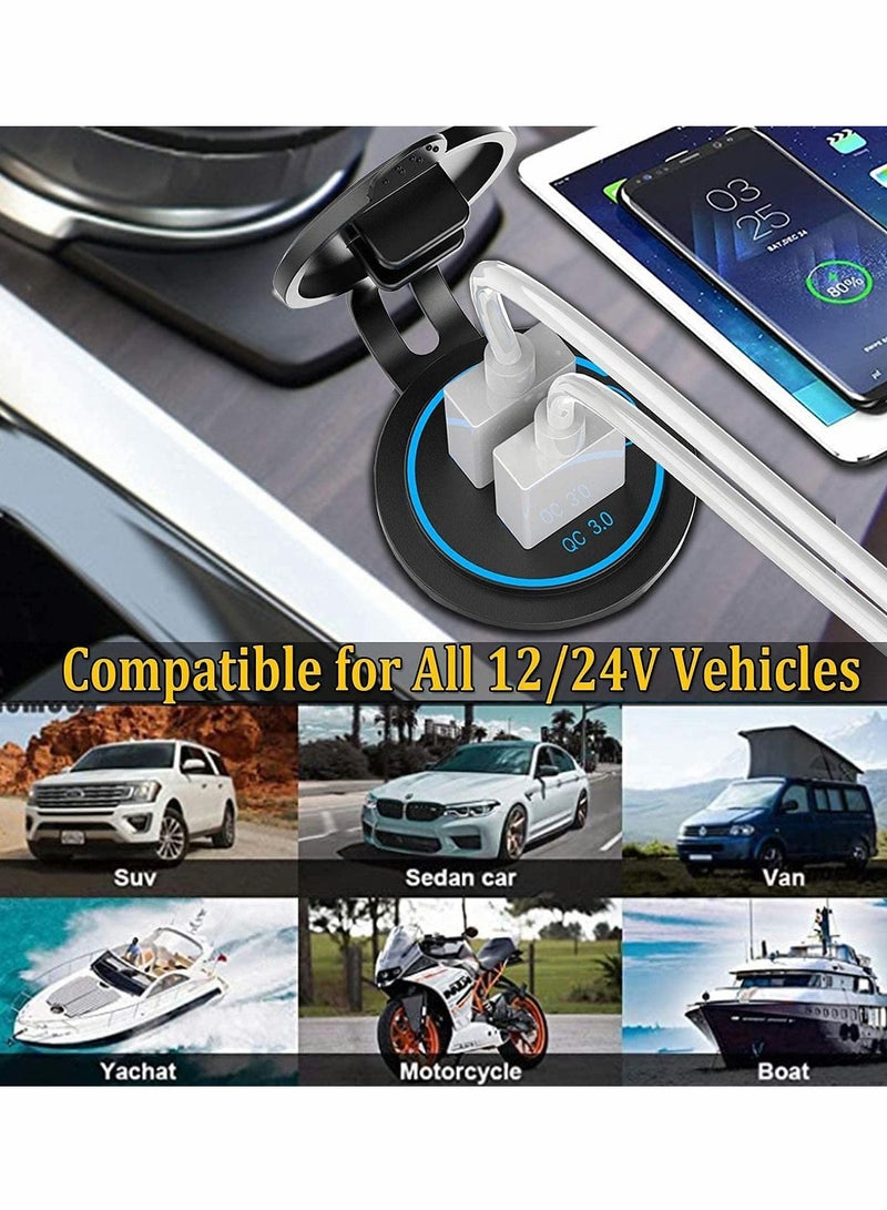 12V PD 3.0 & Quick USB Car Fast Charger Socket with ON/OFF Switch for 12V/24V Vehicles, Boats, Golf Carts, Marine, RVs, and Motorcycles (Extension Cord Not Included) - Image 5