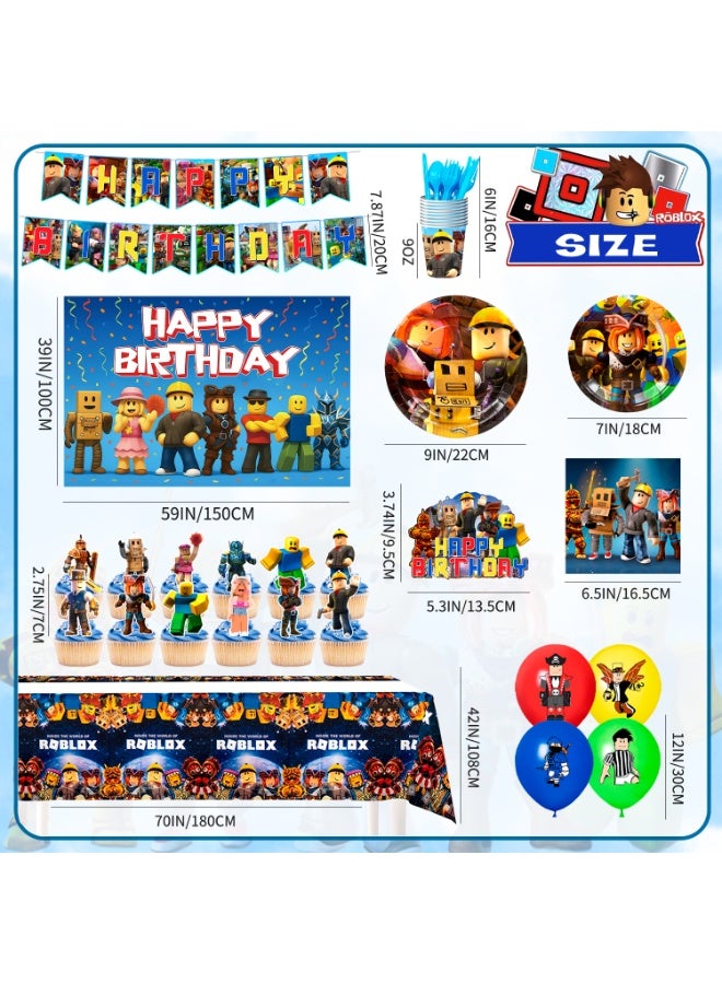 ILovhaprty Roblox Birthday Party Decorations for 10 Guests, 112pcs Roblox Party Tableware Set - Roblox Party Backdrop Balloon Banner Tablecloth Cake Toppers etc Roblox Party Decoration Supplies - Image 2