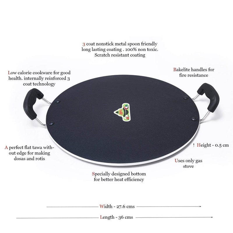 Anjali Aluminium Flat Deluxe Tawa, Black - Image 3