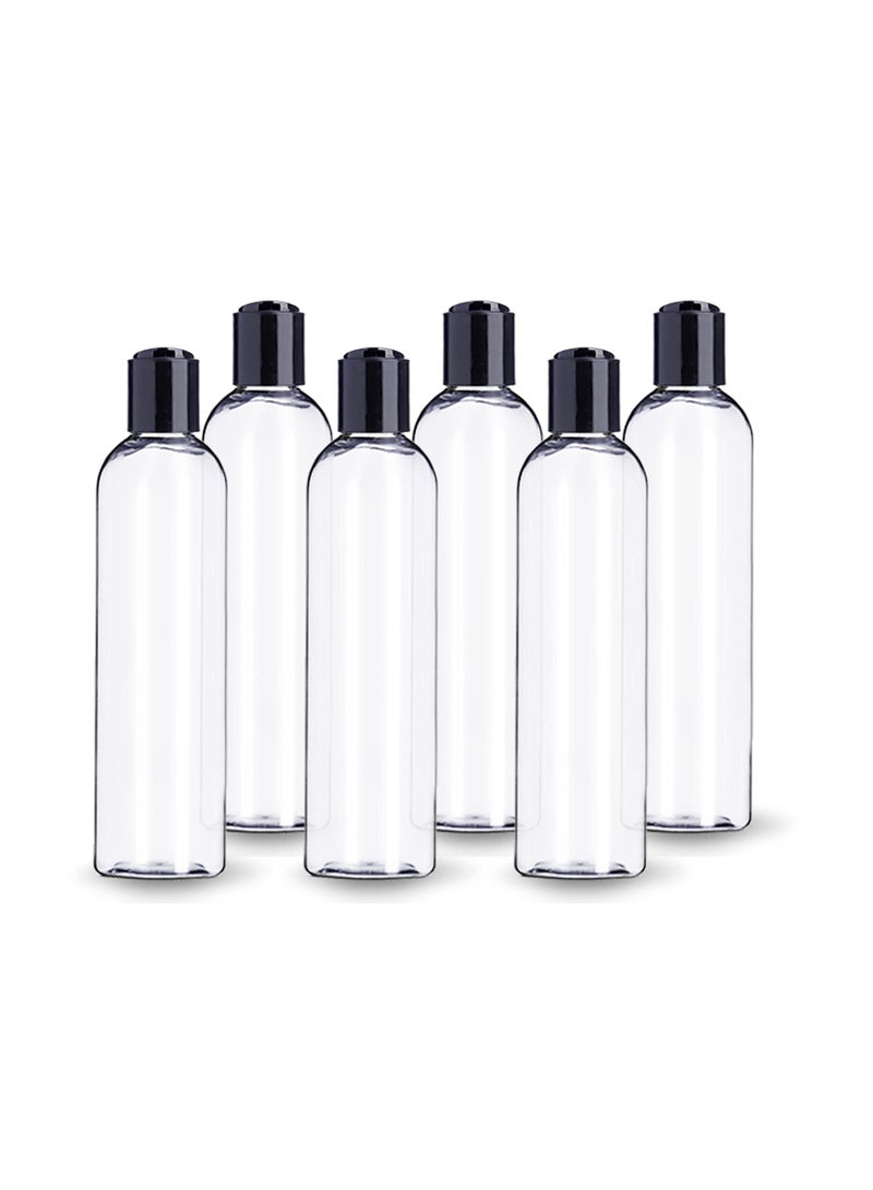 Sweet seven 200ml Clear Plastic Bottles (Pack of 6) - Refillable Containers for Shampoo, Lotions, Cream - Black Disc Top Caps, BPA Free - Image 1