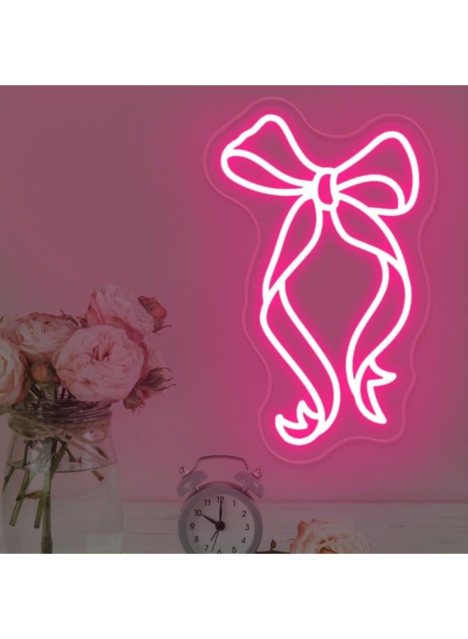 DUOLIYBC Bow Ribbon Neon Sign - Light-Up Pink Bow Neon Decor for Girls Bedroom, Nursery, and Birthday Gift, Elegant Wall Art for Kids, 15″ × 9.2″ - Image 1