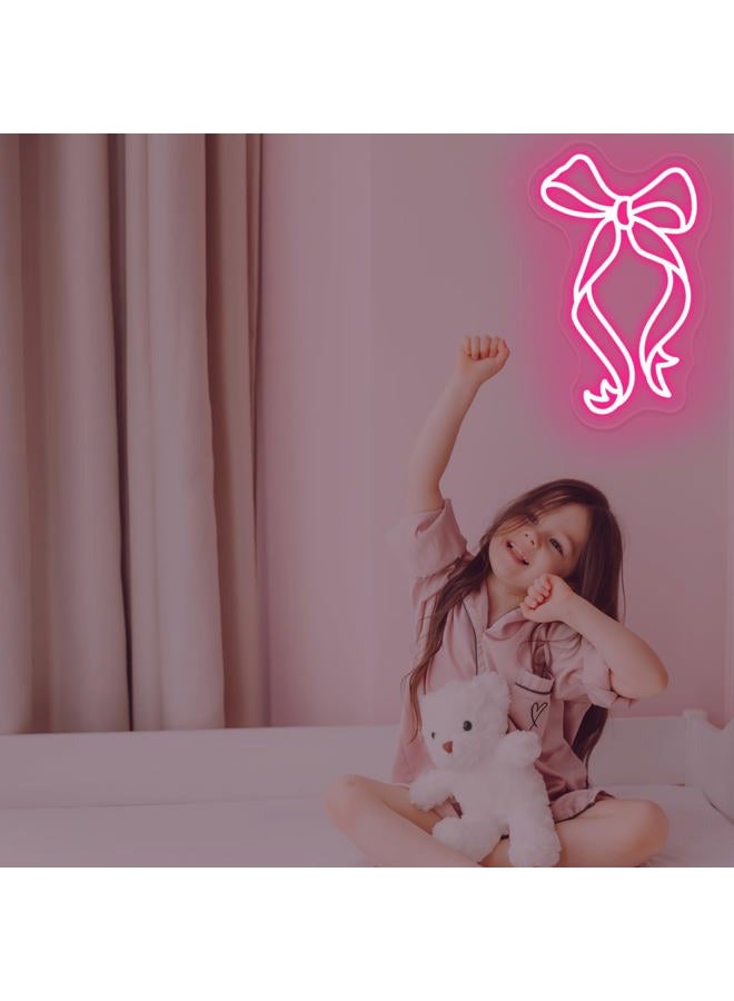 DUOLIYBC Bow Ribbon Neon Sign - Light-Up Pink Bow Neon Decor for Girls Bedroom, Nursery, and Birthday Gift, Elegant Wall Art for Kids, 15″ × 9.2″ - Image 3