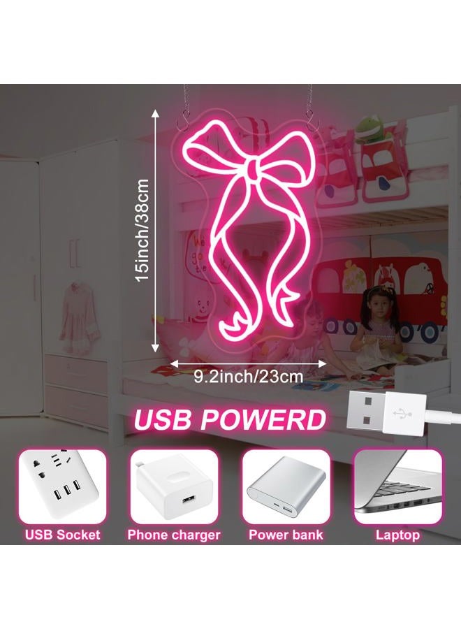 DUOLIYBC Bow Ribbon Neon Sign - Light-Up Pink Bow Neon Decor for Girls Bedroom, Nursery, and Birthday Gift, Elegant Wall Art for Kids, 15″ × 9.2″ - Image 4