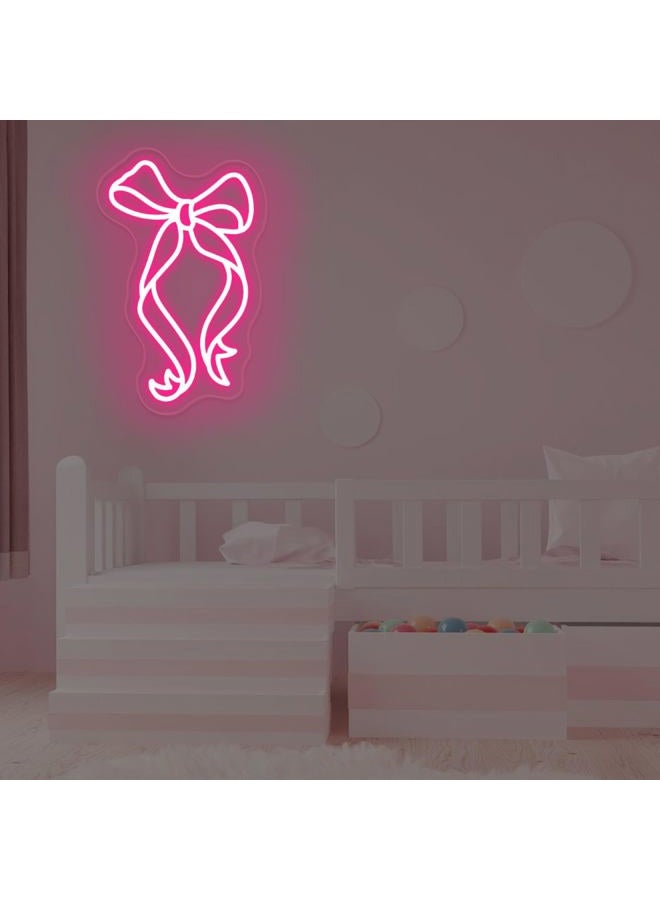 DUOLIYBC Bow Ribbon Neon Sign - Light-Up Pink Bow Neon Decor for Girls Bedroom, Nursery, and Birthday Gift, Elegant Wall Art for Kids, 15″ × 9.2″ - Image 2