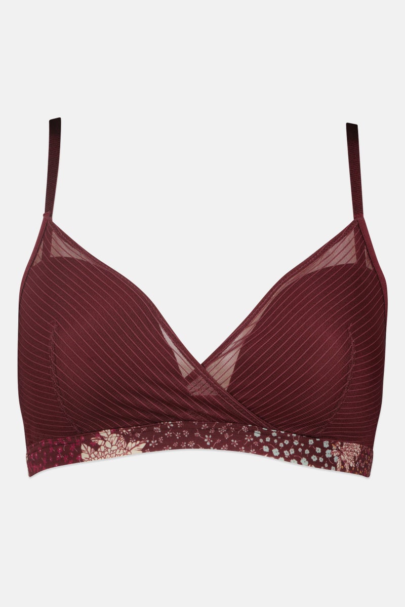 TRIUMPH Women Stripe Padded Non Wire Bra, Maroon - Image 2