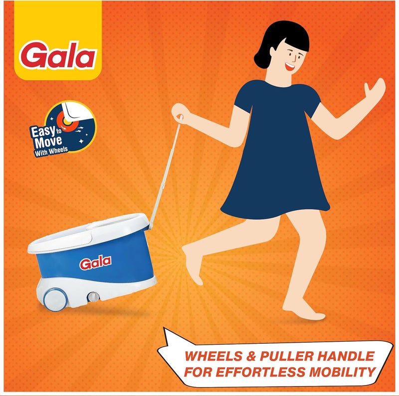 Gala Jet Spin Mop, Steel Winger & Big Wheels, 2 Microfiber Refills, Floor Cleaning Mop Stick with Bucket, pocha for Floor Cleaning, Mopping Set (White and Blue) - Image 3