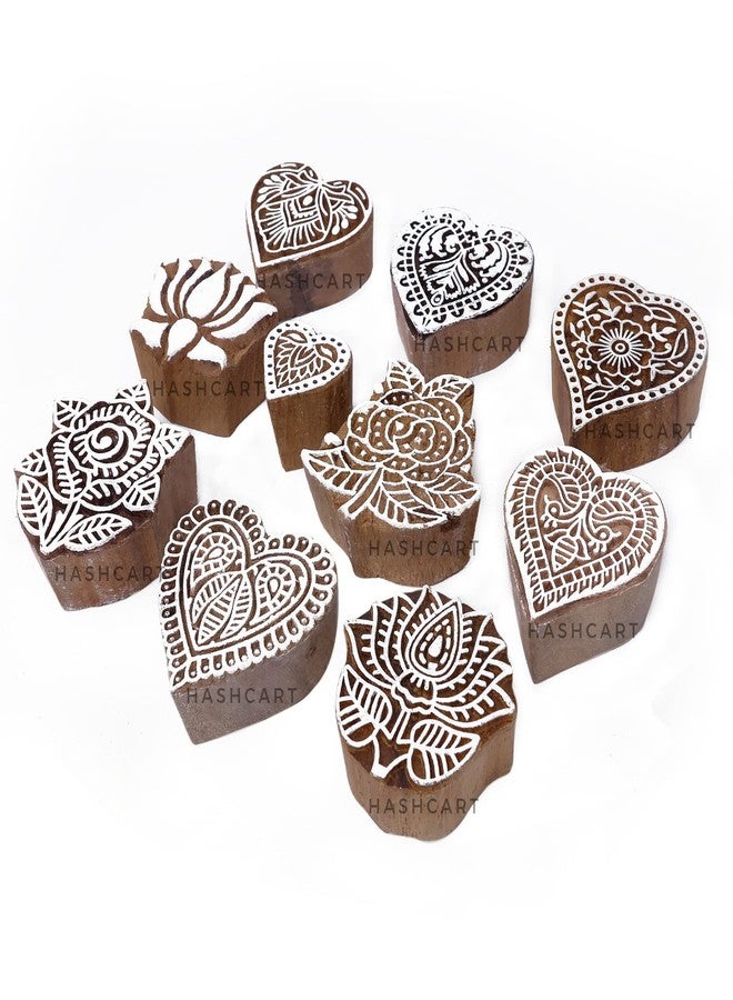 Hashcart | Set of 10 | Multi Flower Design Printing Stamps for Scrapbooking | Blocks for Project Making | Henna Mehndi | Kids & Art Project | Fabric Textile | Pottery Craft - Image 1
