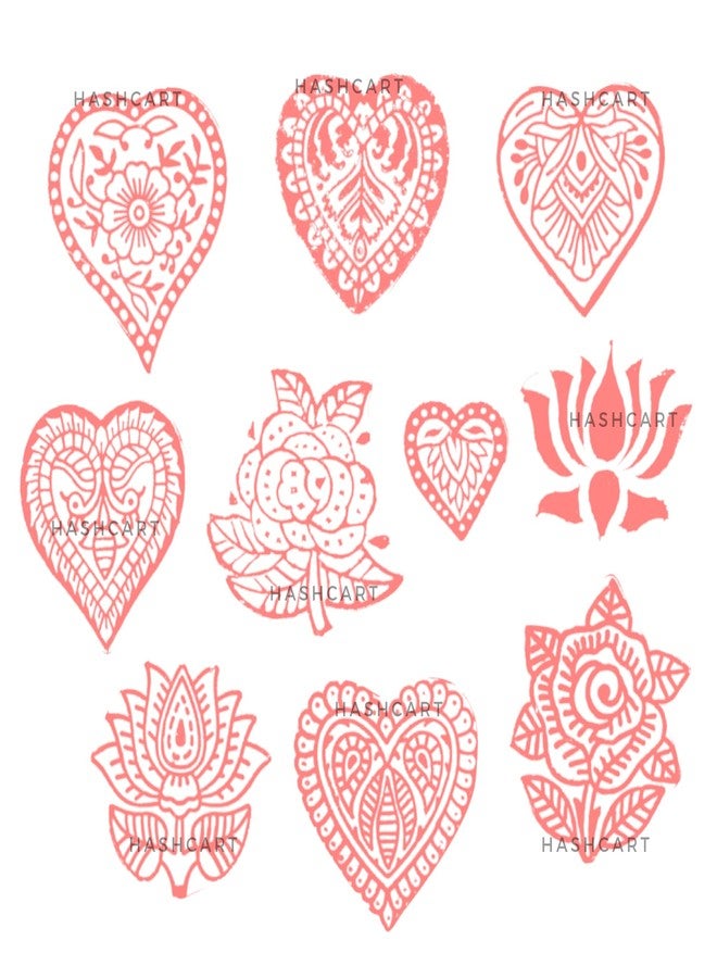 Hashcart | Set of 10 | Multi Flower Design Printing Stamps for Scrapbooking | Blocks for Project Making | Henna Mehndi | Kids & Art Project | Fabric Textile | Pottery Craft - Image 3