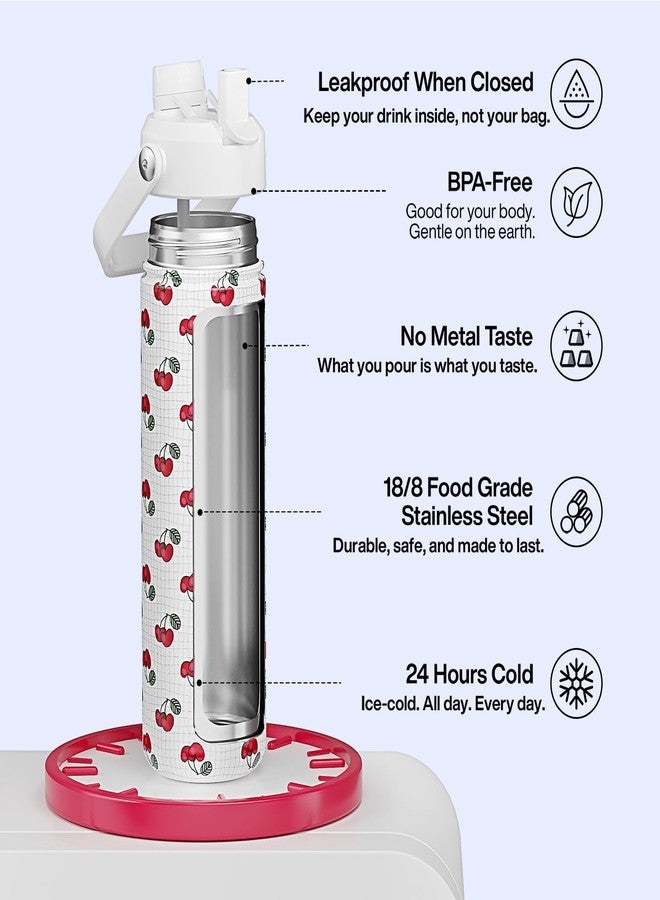ENCOOL Insulated Water Bottle with Straw Stainless Steel Water Bottle, Leak-Proof, BPA-Free, Double Wall Vacuum Keeps Cold for 24 Hours for Sports, Travel, School (26 oz, Cherry) - Image 2