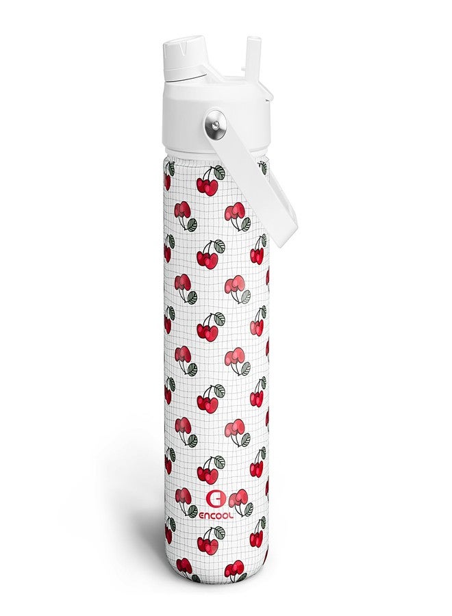 ENCOOL Insulated Water Bottle with Straw Stainless Steel Water Bottle, Leak-Proof, BPA-Free, Double Wall Vacuum Keeps Cold for 24 Hours for Sports, Travel, School (26 oz, Cherry) - Image 1