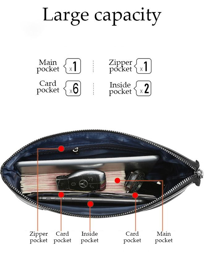 DUNISO Men's Clutch Bag Faux Leather Wallet Large Capacity Light Weight Handbag Portable Envelope Phone Purse with Wrist Strap - Image 5