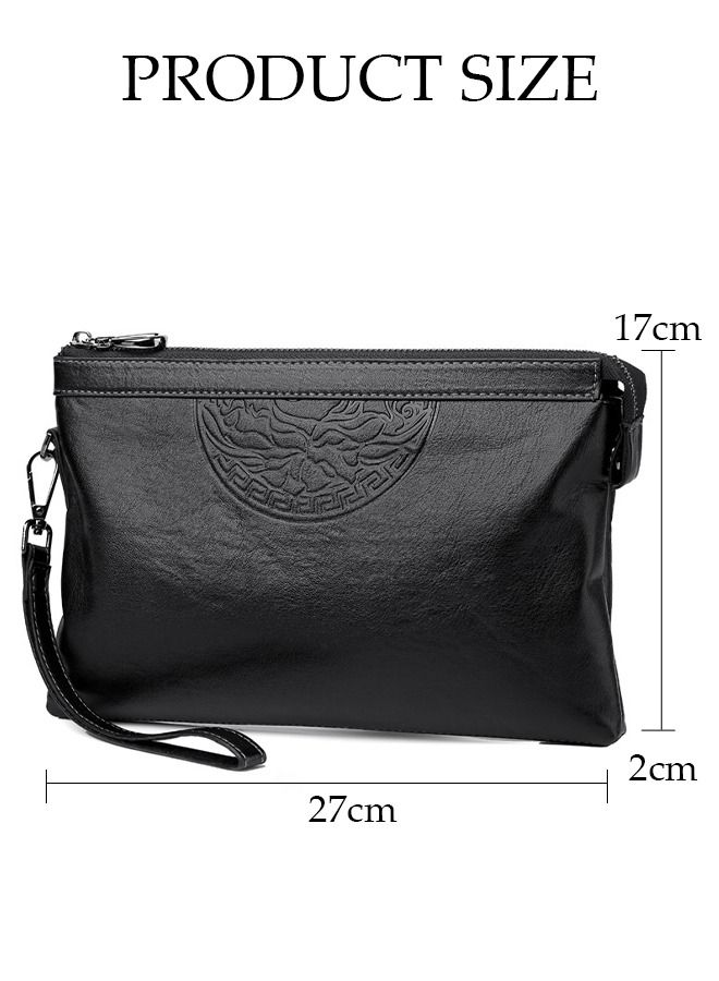 DUNISO Men's Clutch Bag Faux Leather Wallet Large Capacity Light Weight Handbag Portable Envelope Phone Purse with Wrist Strap - Image 4