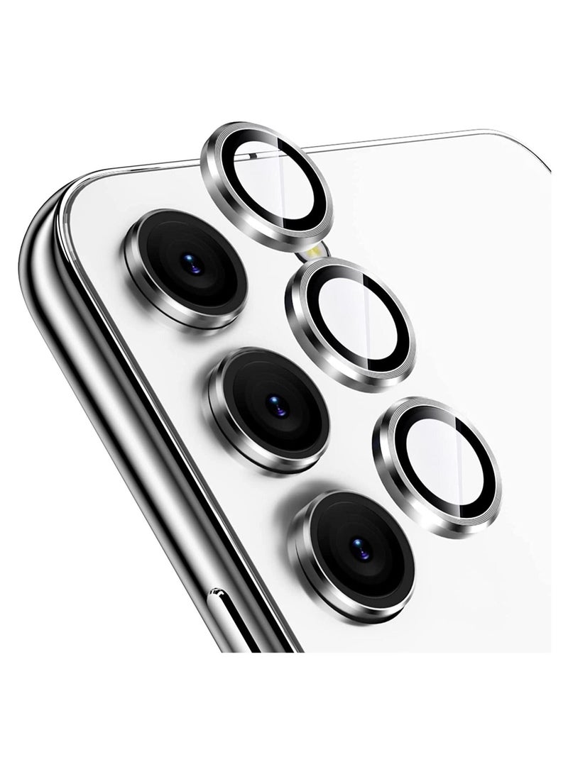 Wtech Premium Camera Lens Frame Tempered Glass Protector Aluminum Alloy Adhesive Coating For Samsung Galaxy S23 Plus 5G 2023 Silver - Image 1