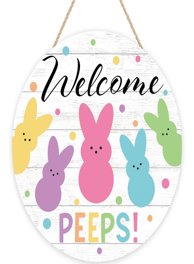 Fairooth Easter Wooden Door Sign Welcome Peeps Door Wreath for Front Doors Hanger Cute Bunny Rabbit Wood Welcome Hanging Signs for Spring Easter Party Home Farmhouse Indoor Outdoor Porch Wall Decorations - Image 1
