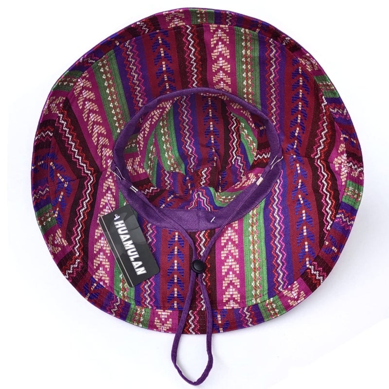 HUAMULAN Women Wide Brim Sun Hats Summer Beach Bohemian Fishing Hat for Hiking Garden Travel Lawn Work Chin Strap UV Protection - Image 3