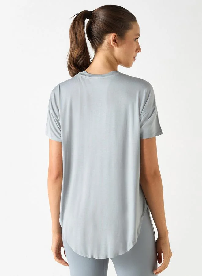 ADOT by Splash Solid Crew Neck T-shirt with Short Sleeves and Curved Hem