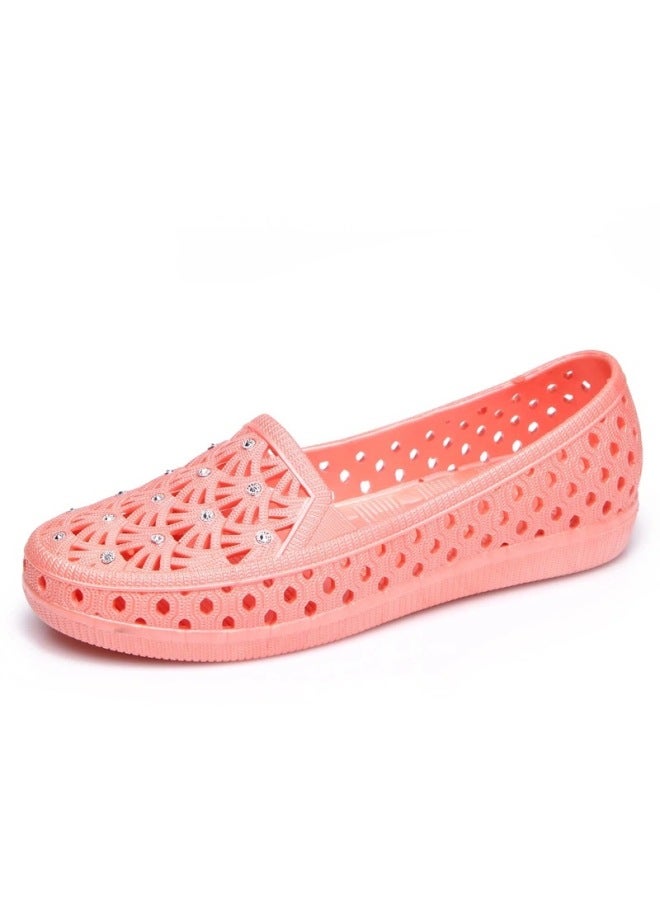 Summer Hollow Closed Toe Sandals Mother Shoes Beach Shoes Women's Hole Shoes Casual Flat Non-slip Nurse Shoes White Mesh Shoes