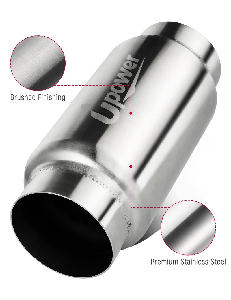 UPOWER 3" Inlet&Outlet Exhaust Resonator,9" Overall Length Center Straight Through Stainless Steel Muffler,Polished - Image 4