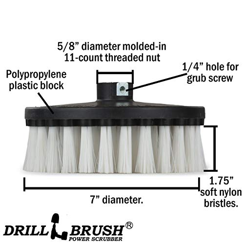 Drillbrush Carpet Cleaner Scrub Brush for Polisher - 7 Inch Soft White Drillbrush with 5/8 x 11 Threaded Hub for Rotary Polisher Machine - Large Car Buffer Brush - Large Carpet Scrubber - Drill Adapter Included - Image 5