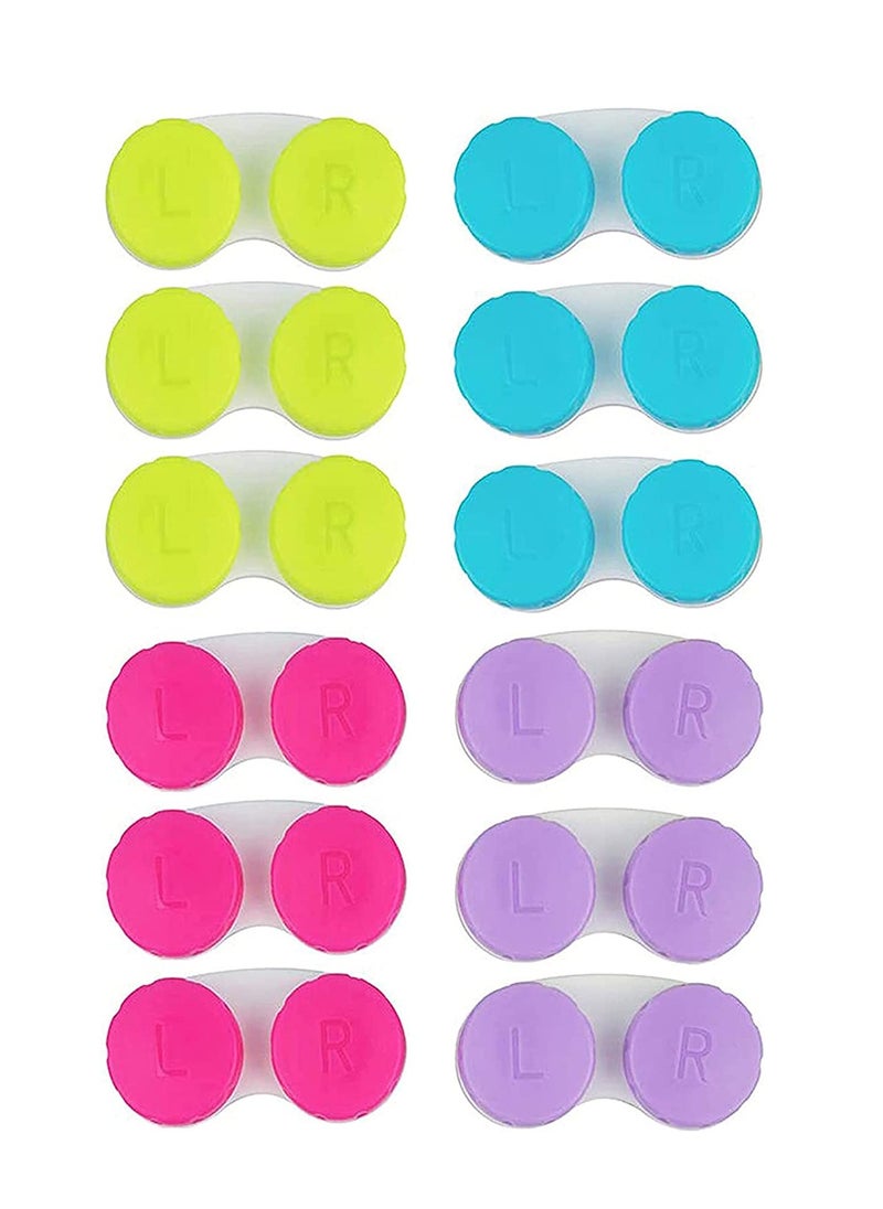 Generic Colorful Contact Lens Case Holder with Soak Storage Kit Portable Mini 12 Pack in Pink Blue Purple and Green Ideal for Monthly Lens Change and Eye Protection  - Image 1