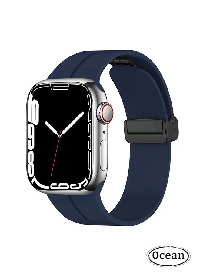 Ocean - Magnetic for Apple Watch Ultra Band 49mm/45mm/44mm/42mm iWatch Bands, Soft Sport Silicone Replacement Wristband Strap for Apple Watch Band Series 9/8/7/6/5/4/SE/SE 2nd/Ultra 2/Ultra, Midnight Blue - Image 1