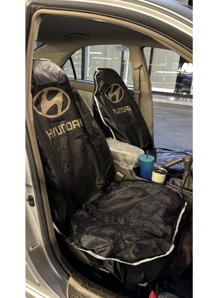 هيونداي أغطية مقاعد سيارة هيونداي، قطعتين، للسائق والراكب لون أسود - Image 2