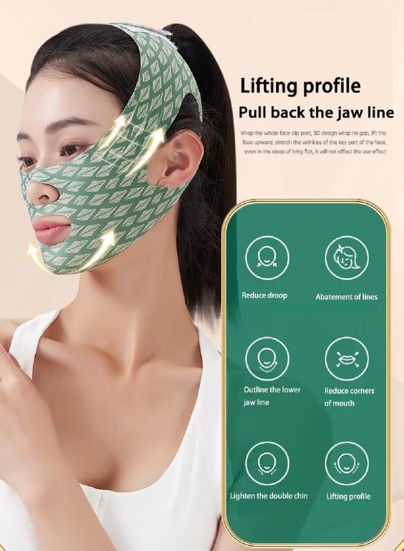 V Line Lifting Bandage，Adjustable Jawline Lift Tape, Enhancer Face Patch Firming Contouring Face Mask（Green） - Image 3