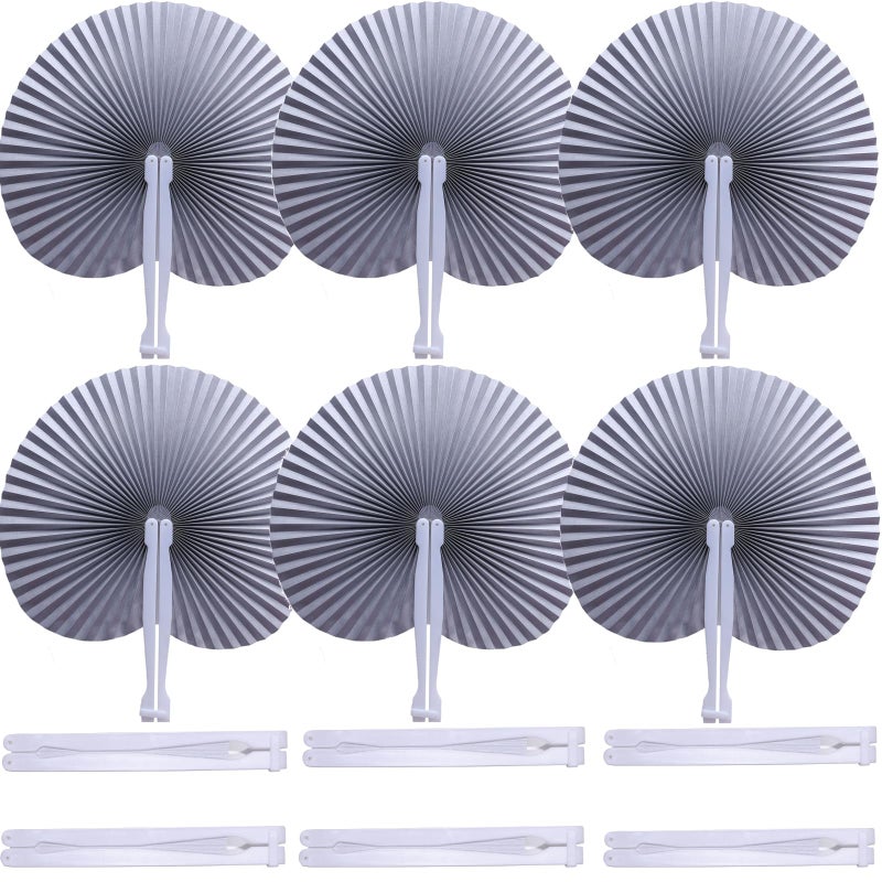 Bestage 20 Pieces Decorative Paper Folding Hand Fans HandheldSilver Round Wedding Foldable Fans Chinese and Japanese Fans Bulk for Bridal Guest Church Party Favors Dancing Birthday DIY
