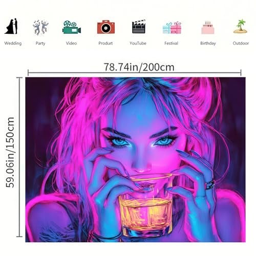 BlissYard Blacklight Tapestry Bedroom Cool Cute Girl Anime Wall Tapestry Aesthetic UV Reactive Purple Tapestries Glow In The Dark Art Wall Hanging Poster Room Bedroom Party Backdrop Decor 78x59 Inch - Image 5