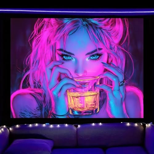 BlissYard Blacklight Tapestry Bedroom Cool Cute Girl Anime Wall Tapestry Aesthetic UV Reactive Purple Tapestries Glow In The Dark Art Wall Hanging Poster Room Bedroom Party Backdrop Decor 78x59 Inch - Image 3