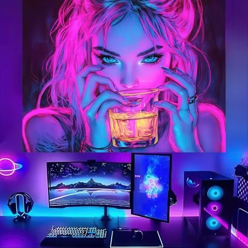 BlissYard Blacklight Tapestry Bedroom Cool Cute Girl Anime Wall Tapestry Aesthetic UV Reactive Purple Tapestries Glow In The Dark Art Wall Hanging Poster Room Bedroom Party Backdrop Decor 78x59 Inch - Image 2