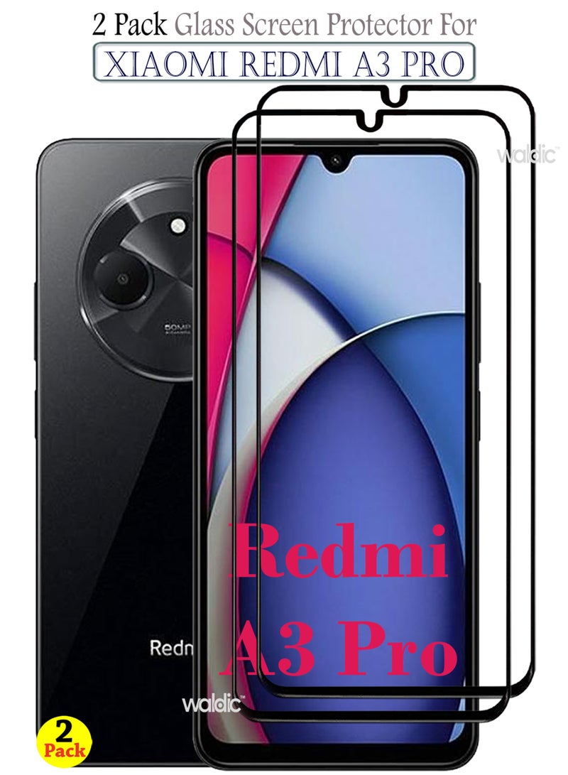 2 Pack Screen Protector for Xiaomi Redmi A3 Pro | Tempered Glass Available in Combo Pack Compatible with Xiaomi Redmi A3 Pro | Screen Protector Full HD Quality Tempered Glass Anti-Scratch Edge to Edge Coverage with Easy Installation Kit - Black  - Image 1