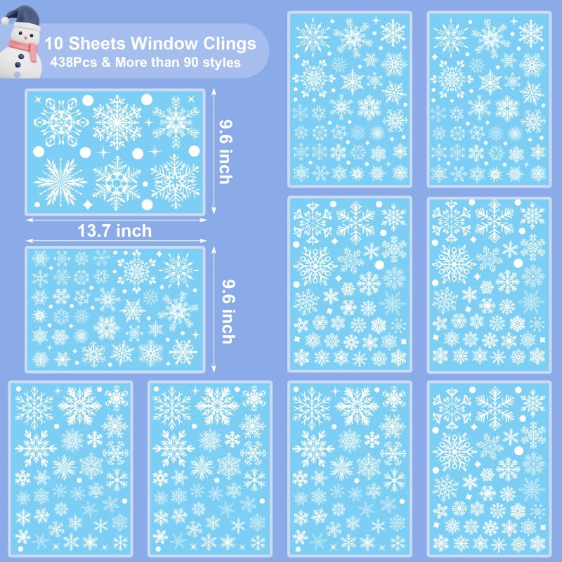 Newmiao 438Pcs Snowflake Window Cling Stickers For Christmas Decorations  10 Sheets Christmas Window Clings Of Different Shapes Xmas Decals For Glass Home Decor Indoor And Outdoor Party Supplies - Image 4