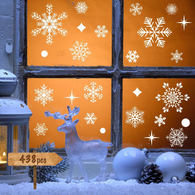Newmiao 438Pcs Snowflake Window Cling Stickers For Christmas Decorations  10 Sheets Christmas Window Clings Of Different Shapes Xmas Decals For Glass Home Decor Indoor And Outdoor Party Supplies - Image 5